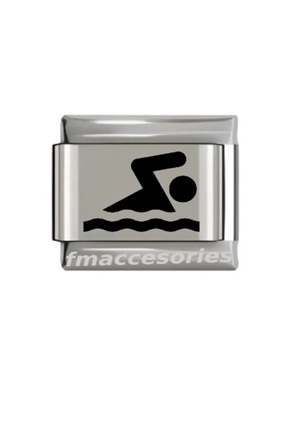 fmaccesories سوار من الفولاذ الإيطالي بلون فضي مع طباعة ليزر لا يفقد لونه ولا...