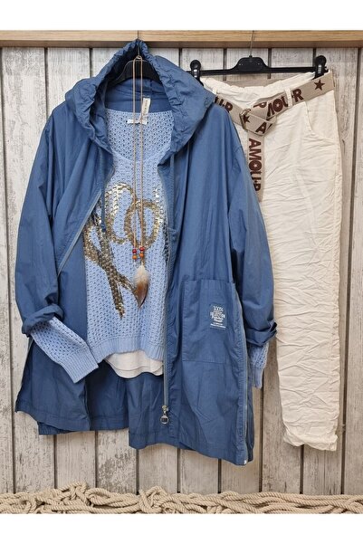 pudubutik Cotton Italian Trench Coat Blue