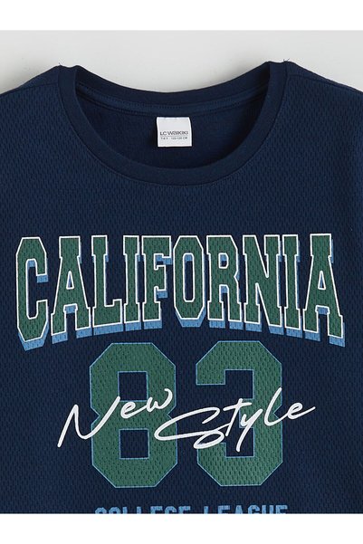 LC Waikiki Navy Blue Crew Neck California Printed Boys Pajama Set
