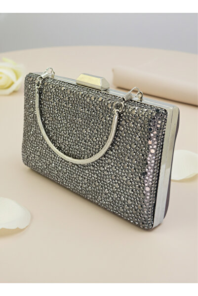 Biçanta Platinum Crystal Stone Chain Handle Women's Evening Dress Bag Wedding Engagement Graduation