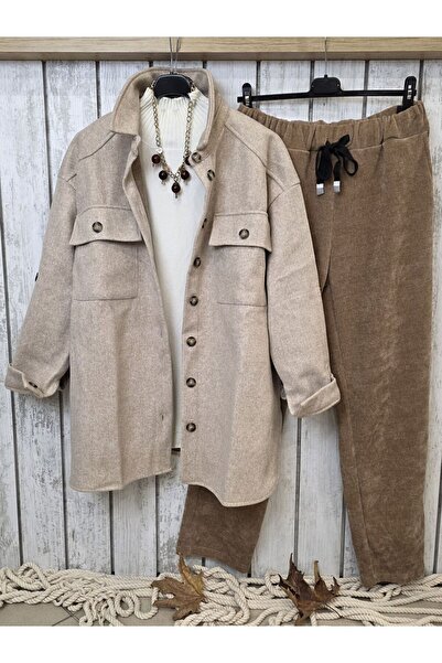 pudubutik Beige Stamp Shirt Jacket