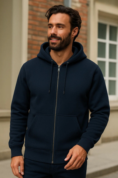 DAMGA JEANS Men's Winter K.Lacivert Oversized Long Cardigan Sweatshirt