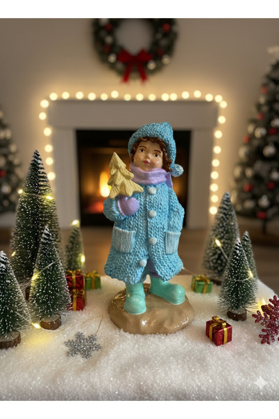 İki Cadı Tasarım Paltolu Çocuk Biblo Polyester Yılbaşı Ev Dekor Ürünü, 15x6cm