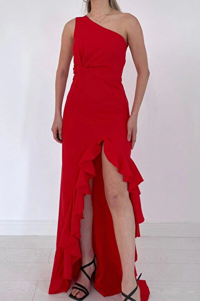 GENCULUS Red Slit Flounce Dress