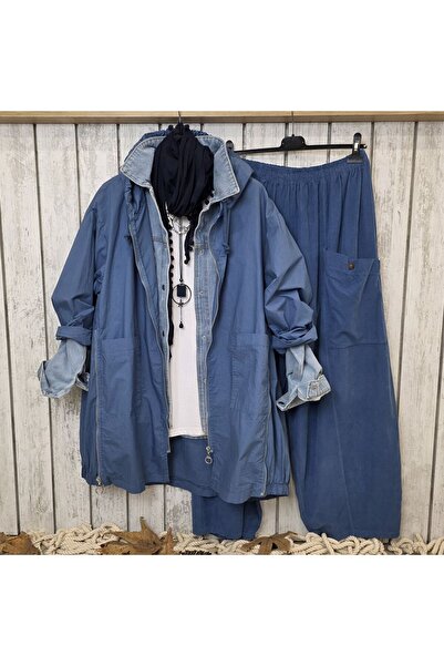 pudubutik Cotton Thin Italian Trench Coat Blue