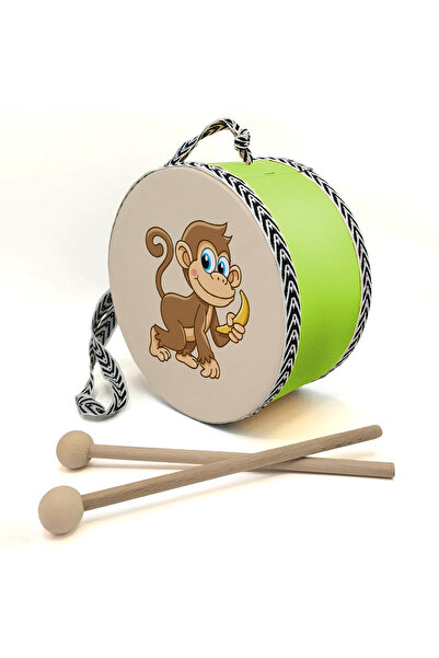 Souvenest طبلة جلدية للأطفال من مونك مطبوع - أخضر 17سم |   الطبول الخضراء |   دي جي-مايمون