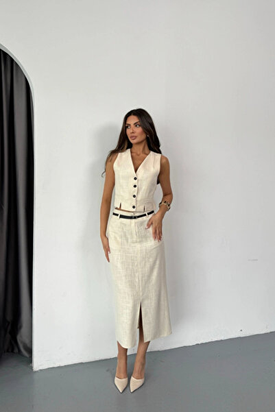 GENCULUS Vest-Style Slit Skirt Tk Shantuk Linen Raw