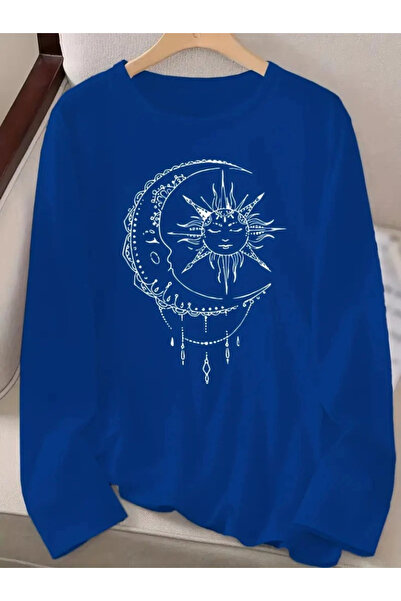 GENCULUS    Women's Long Sleeve Crew Neck Moon Printed Viscose Blouse