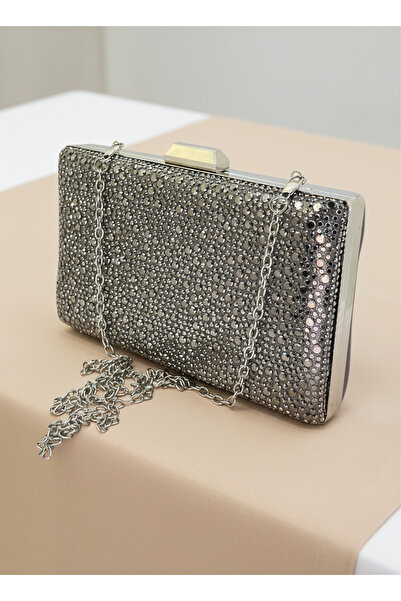 Biçanta Platinum Crystal Stone Chain Handle Women's Evening Dress Bag Wedding Engagement Graduation