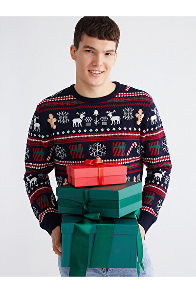 LC Waikiki Crew Neck New Year's Themed Men's Knitwear Sweater