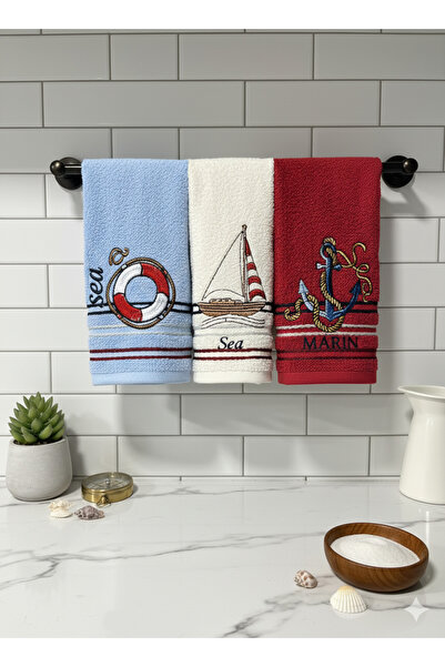 Coton Delux Nakışlı 3'lü Mutfak Havlusu – %100 Pamuk – Kutulu - 30x50