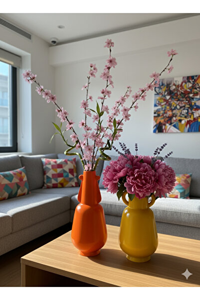 İki Cadı Tasarım طقم فازات حديثة مكون من قطعتين، قطعة ديكور سيراميك، 35 × 14 ...