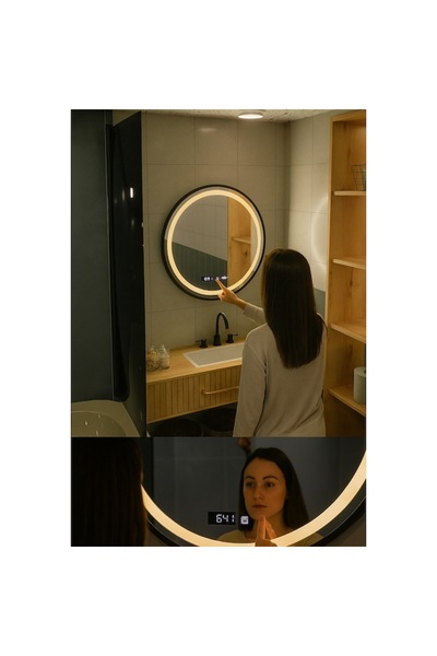 OEM Round LED Mirror, Celeste Majeste Noir, 60cm, Matte Black, Demister