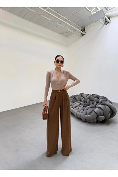 GENCULUS    230 Gr Poly Viscose Full Lycra Pleated Palazzo Trousers