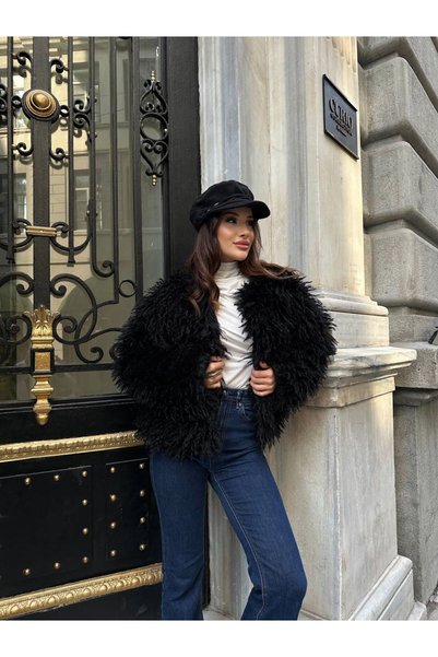 A&O Style Kadın Oversize Dokulu Ekstra Yumuşak Kürk Ceket