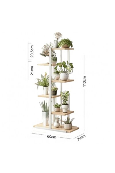 KESNUP 6-tier flower and plant stand with metal frame, laminated board tops, size 113 x 60 x 20 cm, White