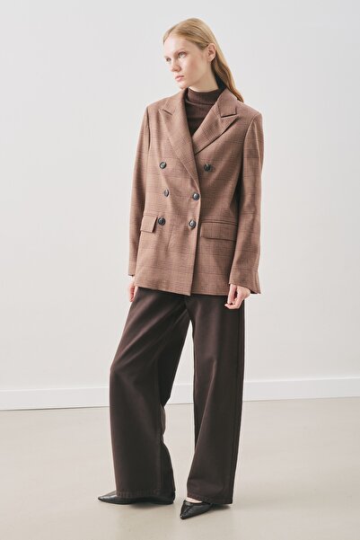 Manuka Double-Breasted Plaid Blazer Jacket Bordo