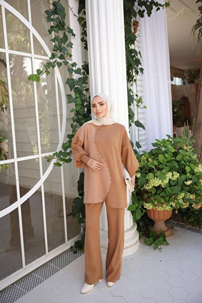 Kirazca Butik Women's Soft Stone Embroidered Standard Size Hijab Suit