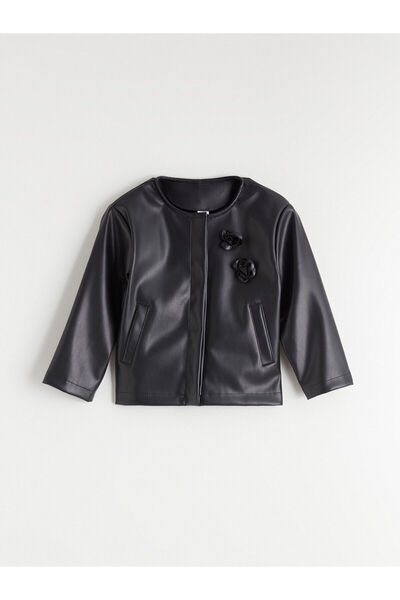 LC Waikiki LCW Kids Çiçekli Deri Görünümlü Kız Çocuk Ceket
