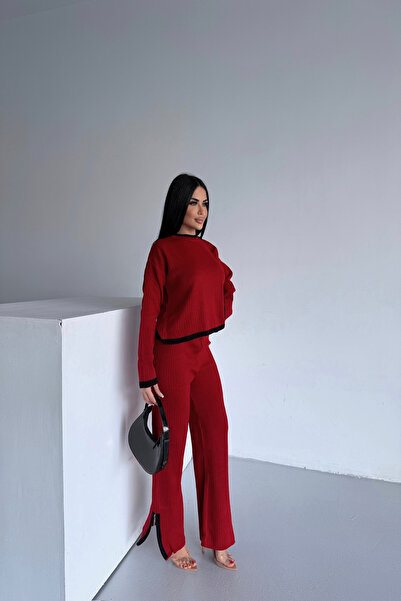 KAMACI BUTİK طقم تريكو بياقة دائرية وتفاصيل سحاب على الساقين، مقاس قياسي (S/M...