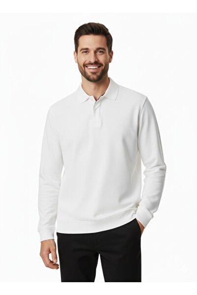 Jack & Jones Polo Neck Long Sleeve Men's Sweat Shirt White