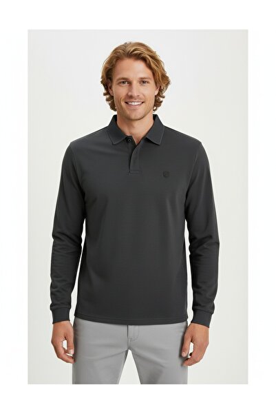 Jack & Jones Polo Neck Long Sleeve Men's Sweat Shirt Anthracite Smoked