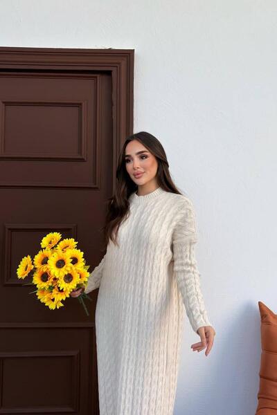 Kirazca Butik Women's Braided Knit Sweater Dress