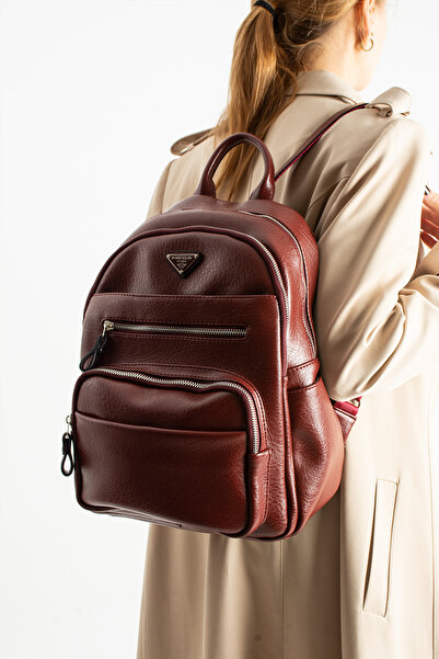 By Hakan Mega-621 Washed Leather Women's Backpack Bordo