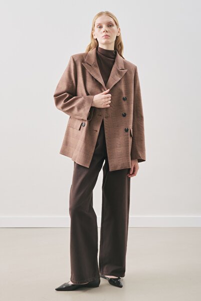 Manuka Double-Breasted Plaid Blazer Jacket Bordo