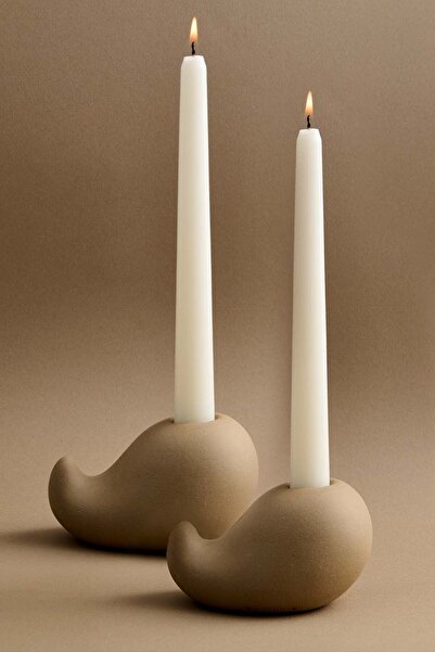 Yel Studios 2'li Modern Seramik Şamdan Seti, El Yapımı Dekoratif Minimalist E...