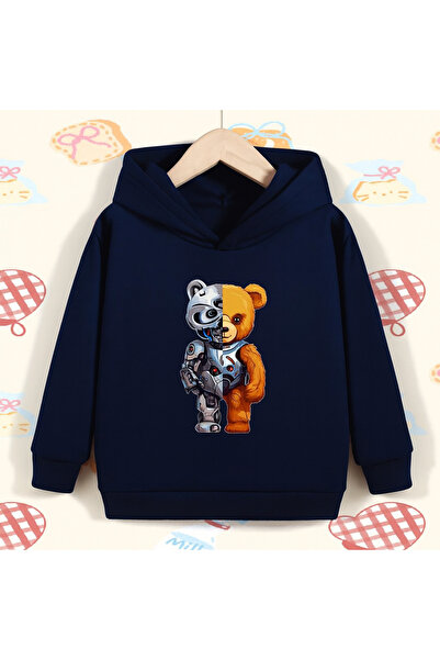 CLASSY.MODA هودي للجنسين مطبوع بتصميم شبه روبوت على شكل دمية دب مع جيب كنغر، ...