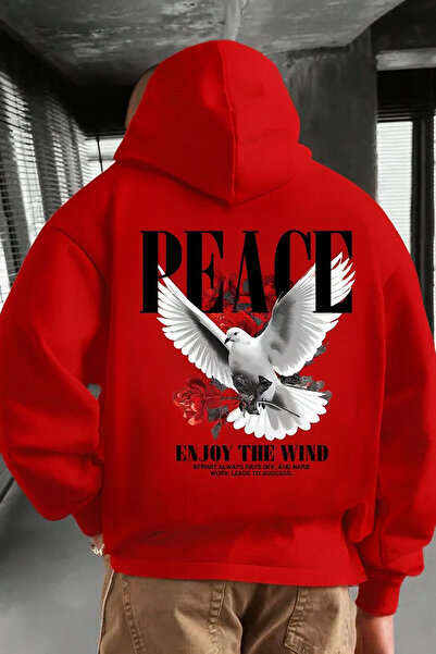 CLASSY.MODA Unisex Hooded Peace Hoodie with Kangaroo Pocket, Dove and Rose Printed