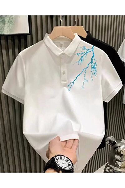 GENCULUS Unisex Buttoned Collar Oversized Printed Thirt White