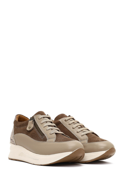 Derimod Women's Mink Lace-Up Thick Soled Leather Sneaker 25Afd412814