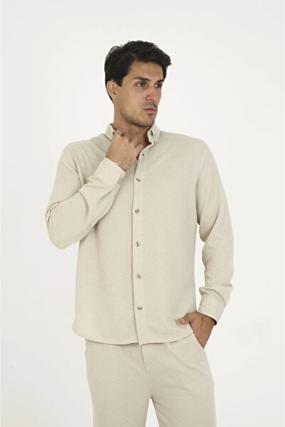 GENCULUS Buttoned Full Mold Long Sleeve Jacquard Shirt Gray