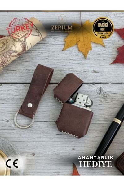 ZERİUM Prestige Leather Igniter – %100 Hakiki Deri Kılıflı Çakmak + Hediye Ha...