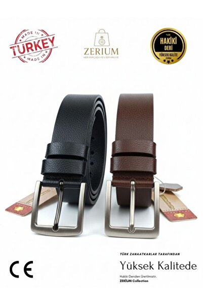 ZERİUM Dual Leather Classic Set – 100% Genuine Leather Luxury 2-Piece Men's Belt Set 115 cm