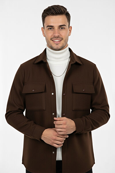 DeepSEA Men's Dark Brown Premium Cashmere Jacket – Stylish, Modern, and Warm Design Jacket Coat 2500559