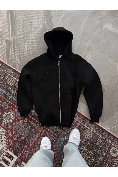 GENCULUS Oversize Full Zip Long Sleeve Cardigan Black