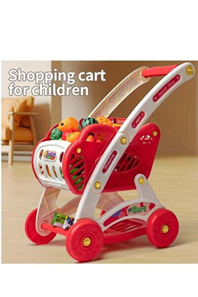 Generic 45 Piece Kids Shopping Cart Playset with Pretend Food and Accessories (Red)
