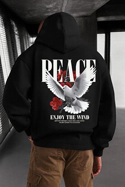 CLASSY.MODA Unisex Hooded Peace Hoodie with Kangaroo Pocket, Dove and Rose Printed