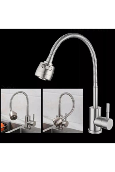 ITALOMIX Single Lever Kitchen Faucet, Stainless Steel, Flexible Pipe with Adjustable Spray