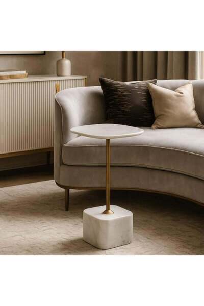 Palma homez Marble Side Table with Gold Base – Luxury Modern Design – 30×30×57 cm