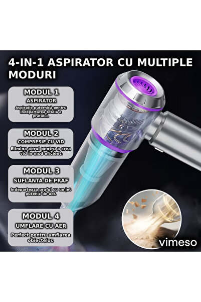 Vimeso Vimeso 4 in 1 Portable Vacuum Cleaner, 100W, 15000Pa, HEPA, 3 Speeds, 6000mAh, 9 Accessories