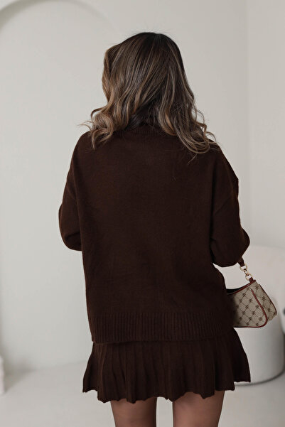 POİNE Women's Stylish High-Neck Sweater-Skirt Basic Top and Bottom Set