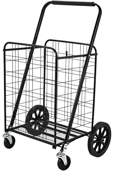 Miskat Trading عربة تسوق قابلة للطي مصنوعة من الحديد المتين مع عجلتين أماميتي...