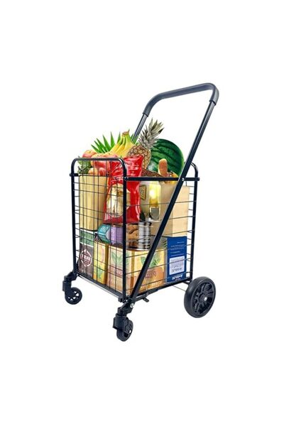 Twinkle Mart Black Heavy Duty Portable Folding Shopping Utility Cart Trolley