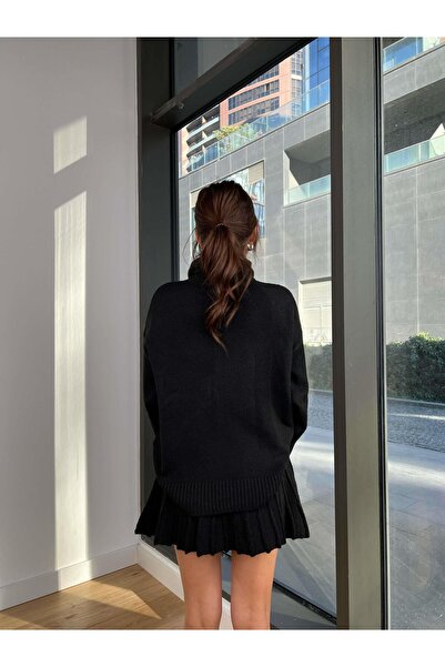 POİNE Women's Stylish High-Neck Sweater-Skirt Basic Top and Bottom Set