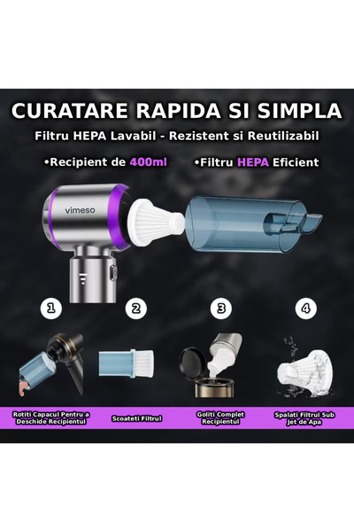 Vimeso Vimeso 4 in 1 Portable Vacuum Cleaner, 100W, 15000Pa, HEPA, 3 Speeds, 6000mAh, 9 Accessories