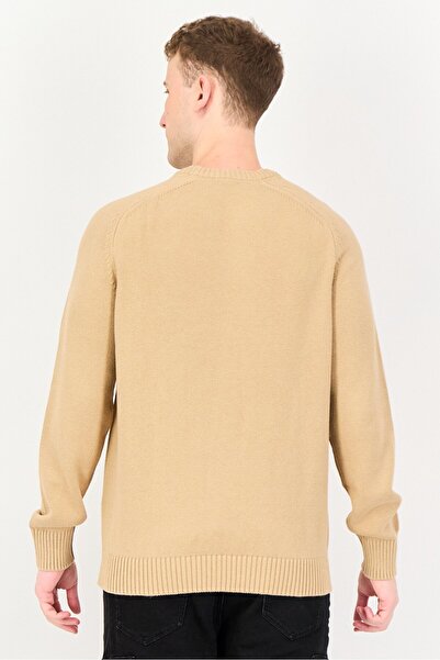 CELIO Men Crew Neck Long Sleeve Knitted Sweater, Tan